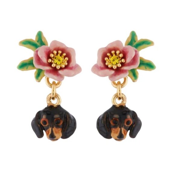 LES NEREIDES Jewelry - LES NEREIDES Dachshund Floral Earrings